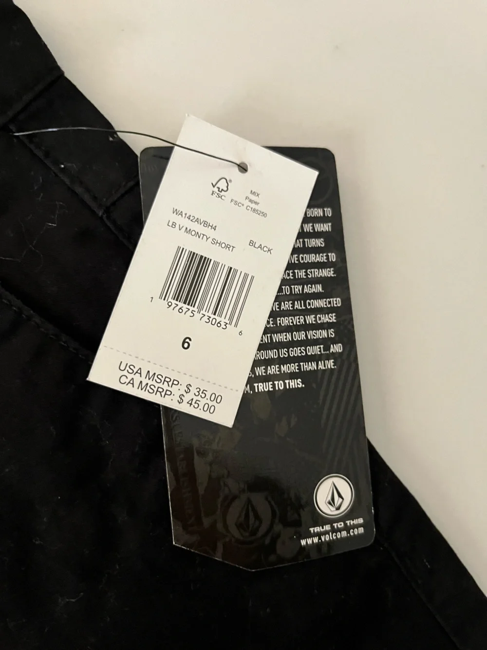 Volcom boys Black Slim Straight shorts
